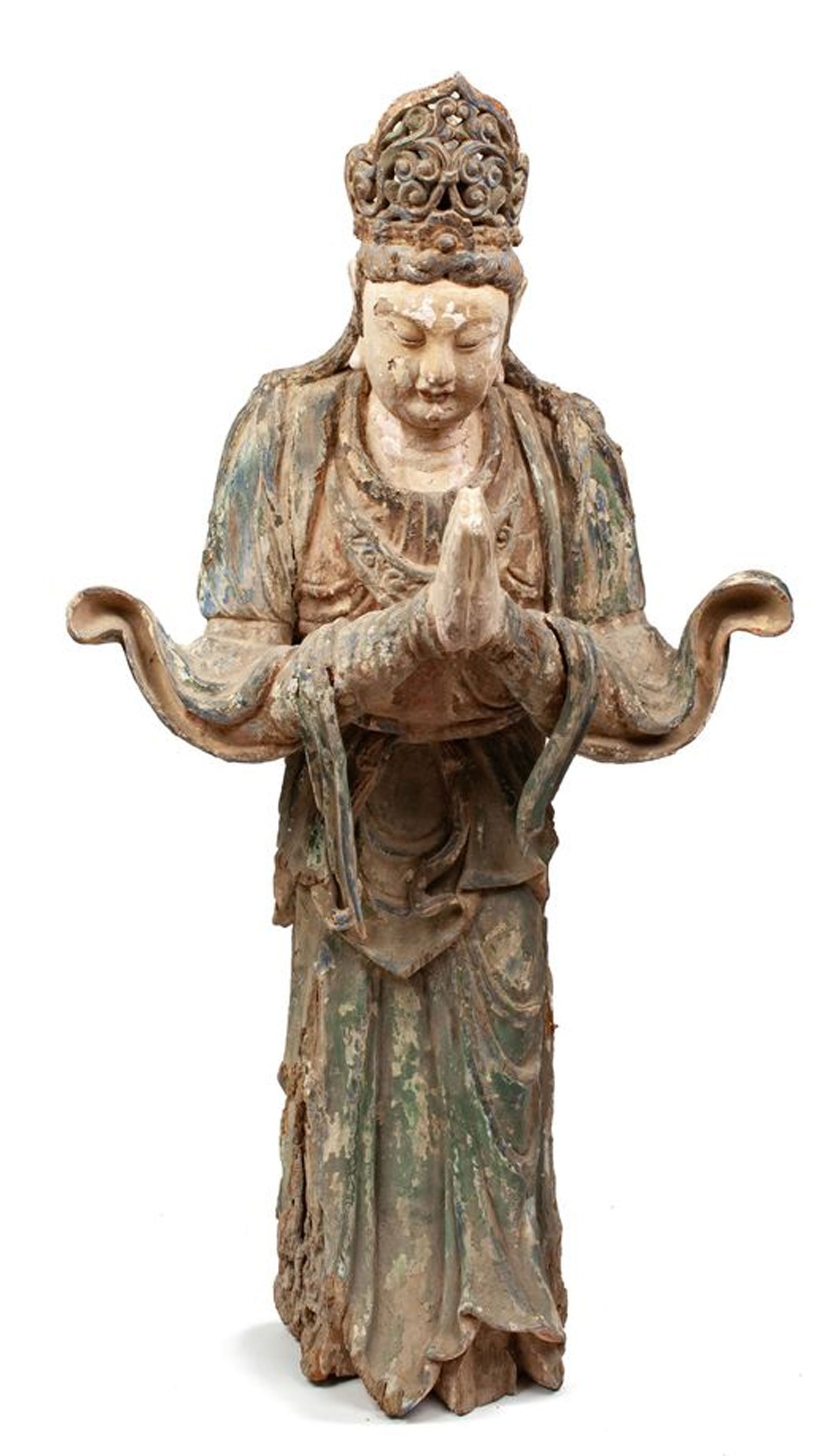 Statue en bois de Chine du XIXe siècle représentant une guanyin, divinité.
